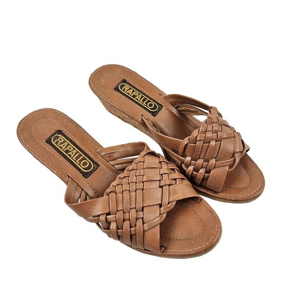 Rapallo Women's Brown Woven Leather Cork Wedge Sandals Size 7 - Picture 1 of 7